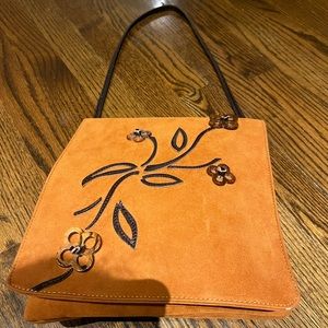 Franchi Brown Suede Purse with flowers